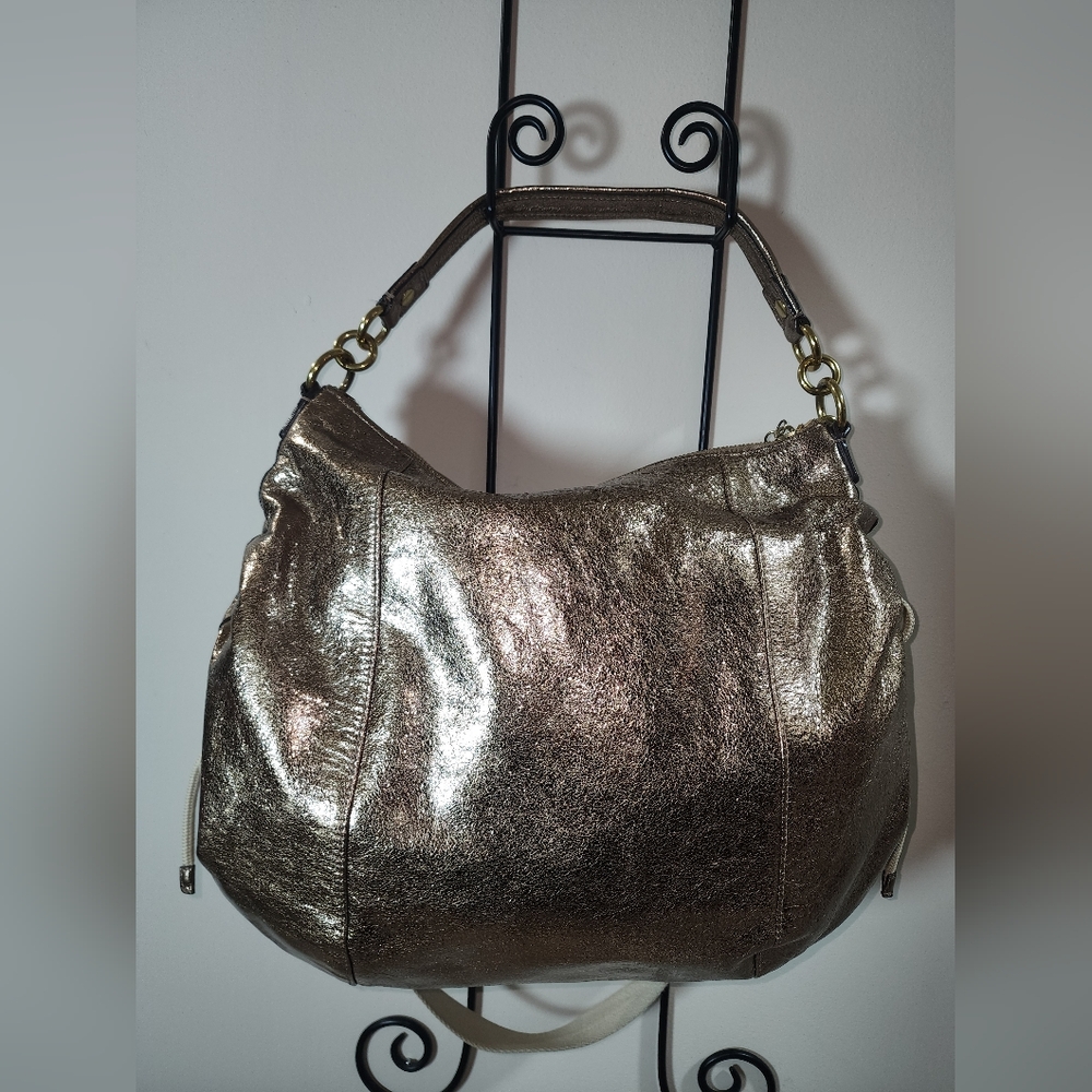 Coach Poppy Gold Jazzy Hobo Leather Shoulder Bag Crossbody Purse Cinched - Picture 6 of 13
